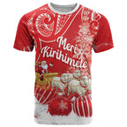 New Zealand Christmas In July Personalised T Shirt Funny Santa Sheep Meri Kirihimete Red
