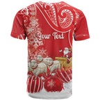 New Zealand Christmas In July Personalised T Shirt Funny Santa Sheep Meri Kirihimete Red