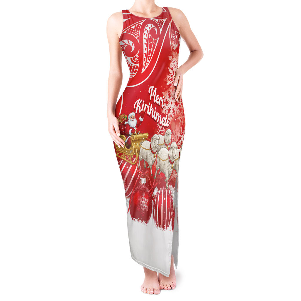 New Zealand Christmas In July Personalised Tank Maxi Dress Funny Santa Sheep Meri Kirihimete Red