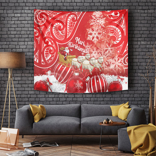 New Zealand Christmas In July Tapestry Funny Santa Sheep Meri Kirihimete Red