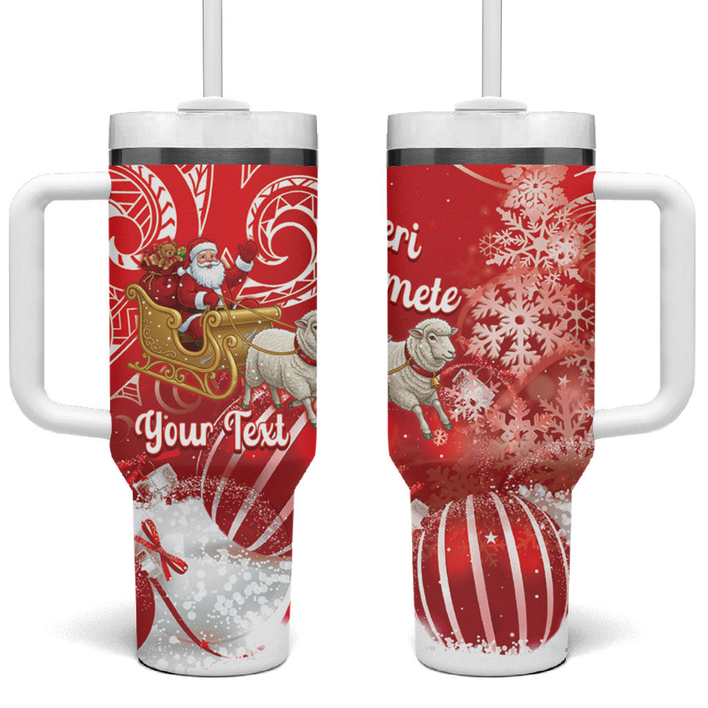 New Zealand Christmas In July Personalised Tumbler With Handle Funny Santa Sheep Meri Kirihimete Red