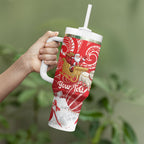 New Zealand Christmas In July Personalised Tumbler With Handle Funny Santa Sheep Meri Kirihimete Red