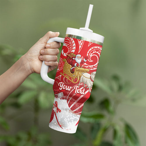New Zealand Christmas In July Personalised Tumbler With Handle Funny Santa Sheep Meri Kirihimete Red
