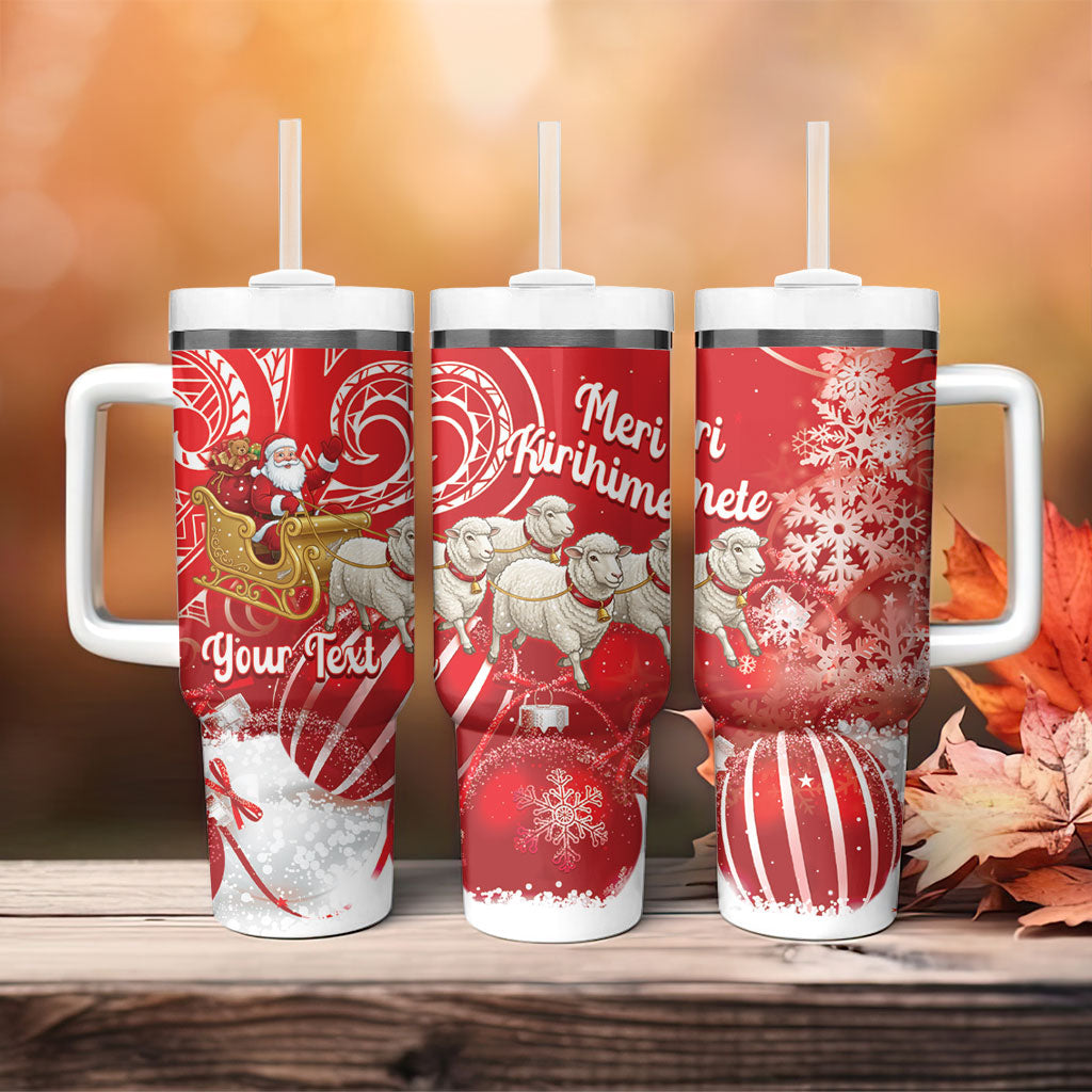 New Zealand Christmas In July Personalised Tumbler With Handle Funny Santa Sheep Meri Kirihimete Red