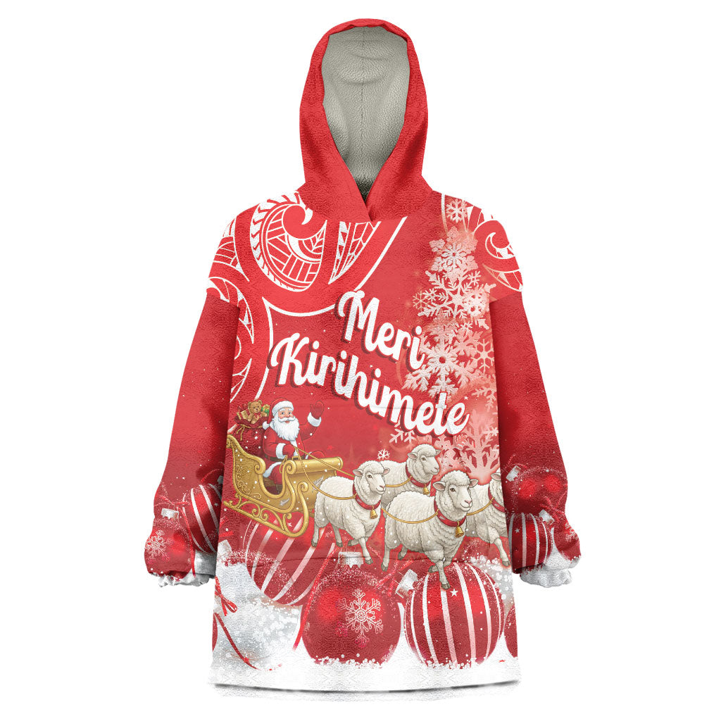 New Zealand Christmas In July Personalised Wearable Blanket Hoodie Funny Santa Sheep Meri Kirihimete Red