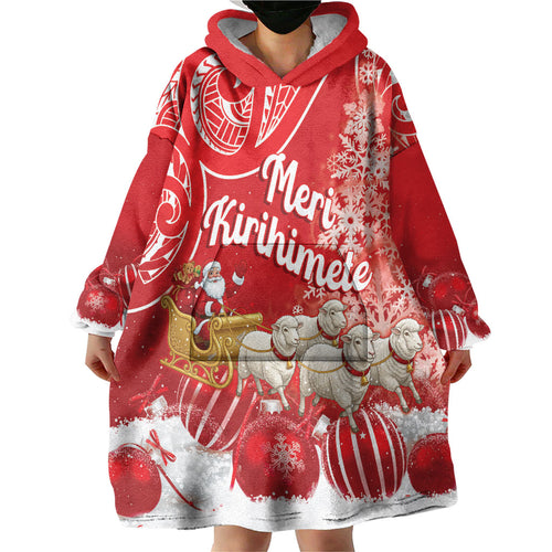 New Zealand Christmas In July Personalised Wearable Blanket Hoodie Funny Santa Sheep Meri Kirihimete Red