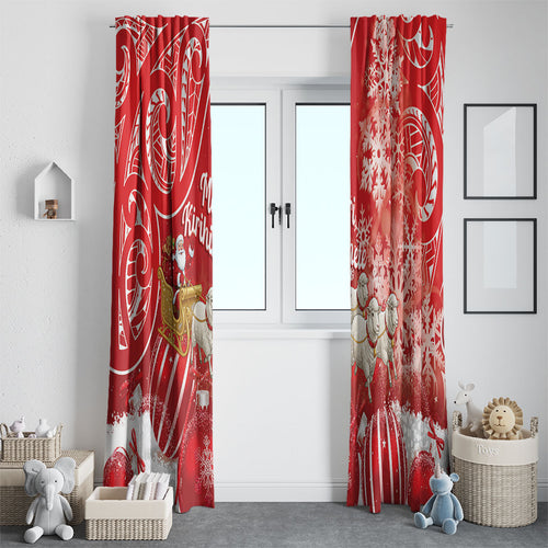 New Zealand Christmas In July Window Curtain Funny Santa Sheep Meri Kirihimete Red