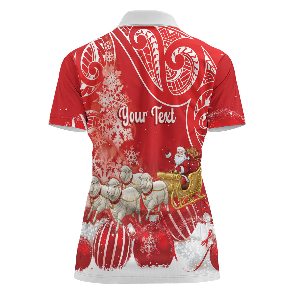 New Zealand Christmas In July Personalised Women Polo Shirt Funny Santa Sheep Meri Kirihimete Red