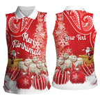 New Zealand Christmas In July Personalised Women Sleeveless Polo Shirt Funny Santa Sheep Meri Kirihimete Red