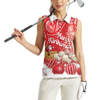 New Zealand Christmas In July Personalised Women Sleeveless Polo Shirt Funny Santa Sheep Meri Kirihimete Red