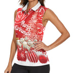 New Zealand Christmas In July Personalised Women Sleeveless Polo Shirt Funny Santa Sheep Meri Kirihimete Red