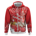 New Zealand Christmas In July Personalised Zip Hoodie Funny Santa Sheep Meri Kirihimete Red