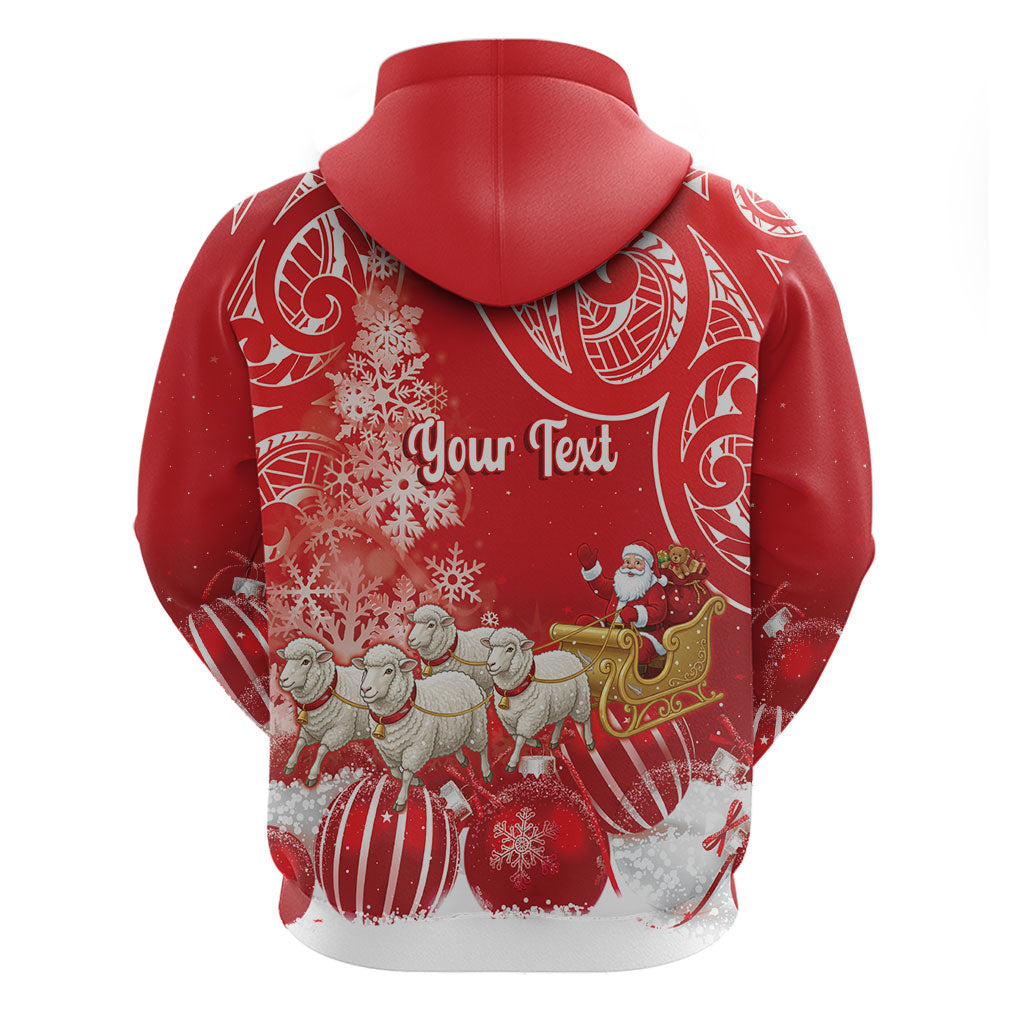 New Zealand Christmas In July Personalised Zip Hoodie Funny Santa Sheep Meri Kirihimete Red