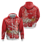 New Zealand Christmas In July Personalised Zip Hoodie Funny Santa Sheep Meri Kirihimete Red
