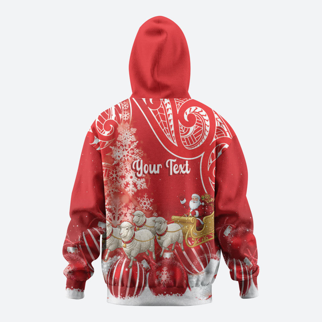New Zealand Christmas In July Personalised Zip Hoodie Funny Santa Sheep Meri Kirihimete Red