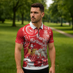 New Zealand Christmas In July Personalised Zipper Polo Shirt Funny Santa Sheep Meri Kirihimete Red