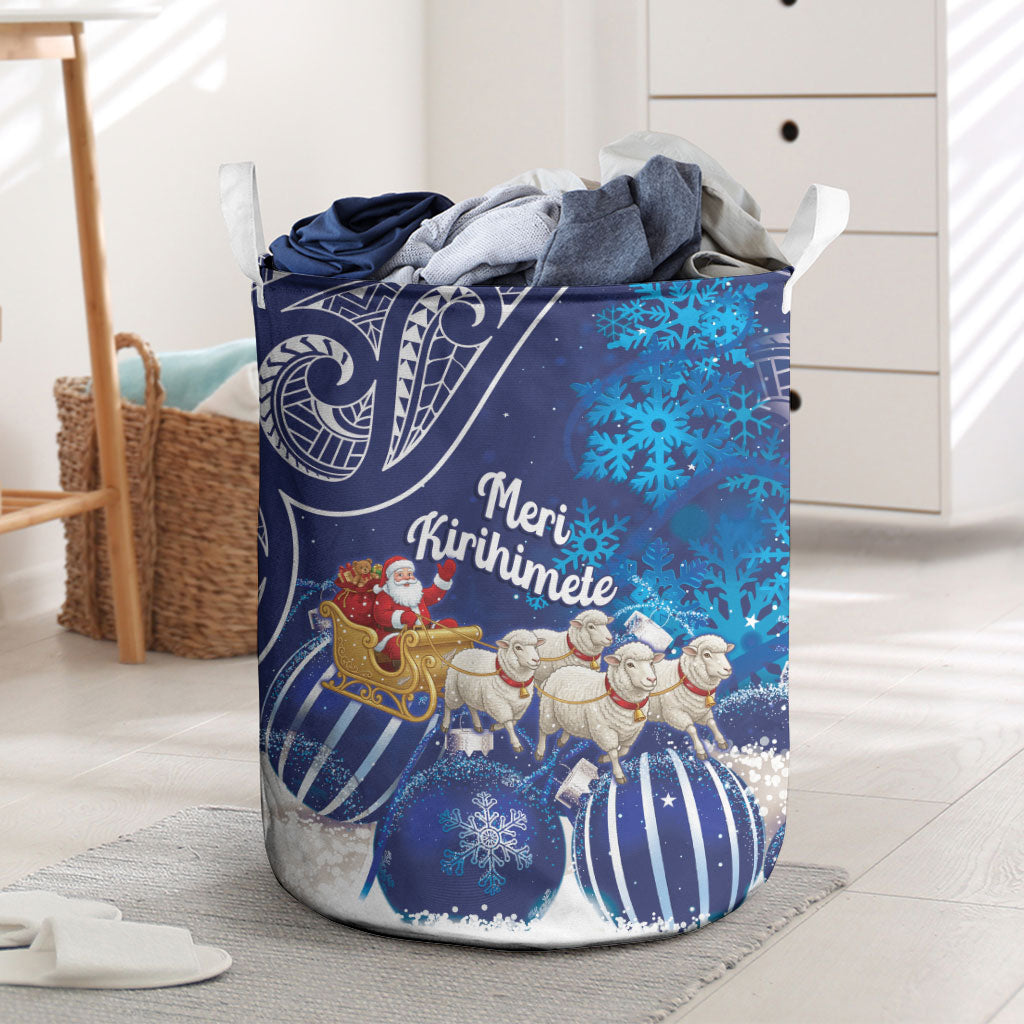 New Zealand Christmas In July Laundry Basket Funny Santa Sheep Meri Kirihimete Blue