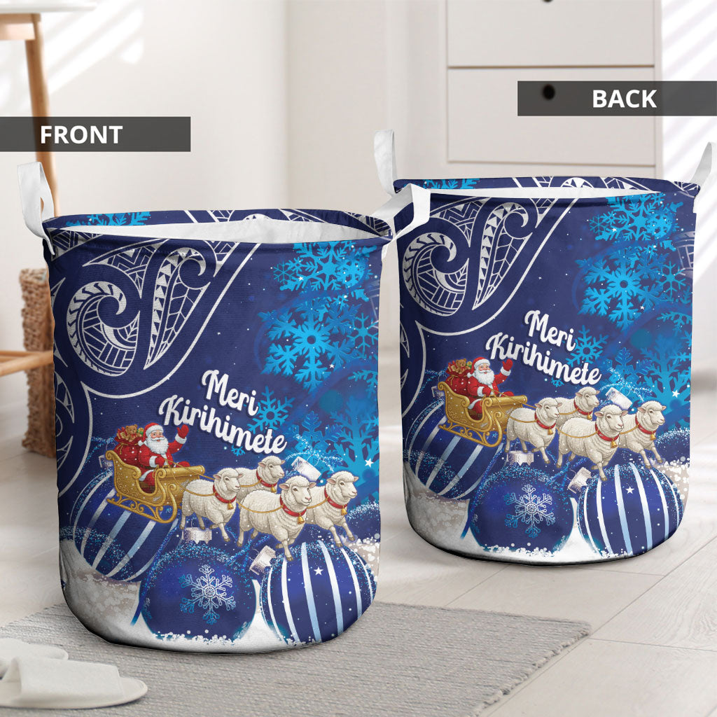 New Zealand Christmas In July Laundry Basket Funny Santa Sheep Meri Kirihimete Blue