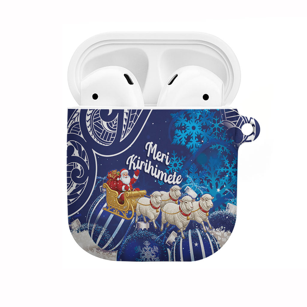 New Zealand Christmas In July AirPods Case Funny Santa Sheep Meri Kirihimete Blue