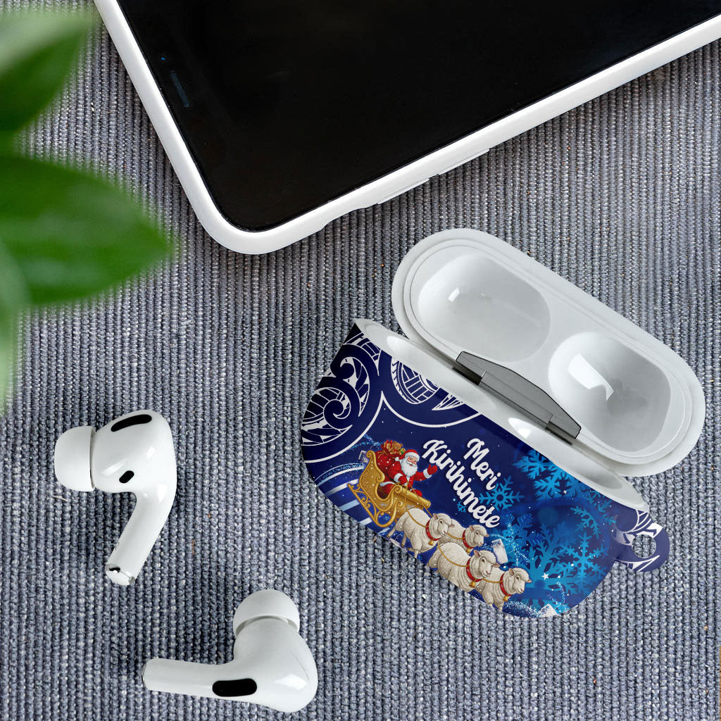 New Zealand Christmas In July AirPods Case Funny Santa Sheep Meri Kirihimete Blue