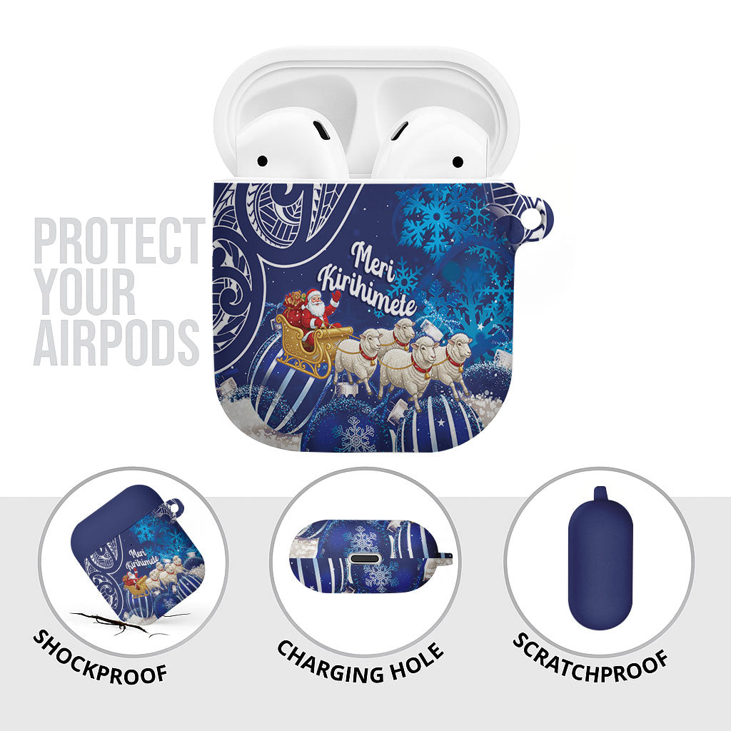 New Zealand Christmas In July AirPods Case Funny Santa Sheep Meri Kirihimete Blue