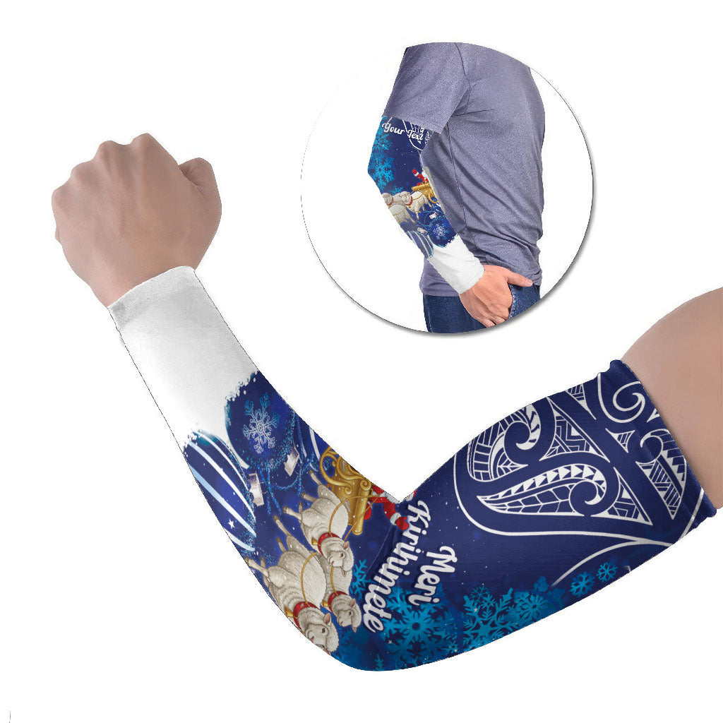 New Zealand Christmas In July Personalised Arm Sleeves Funny Santa Sheep Meri Kirihimete Blue