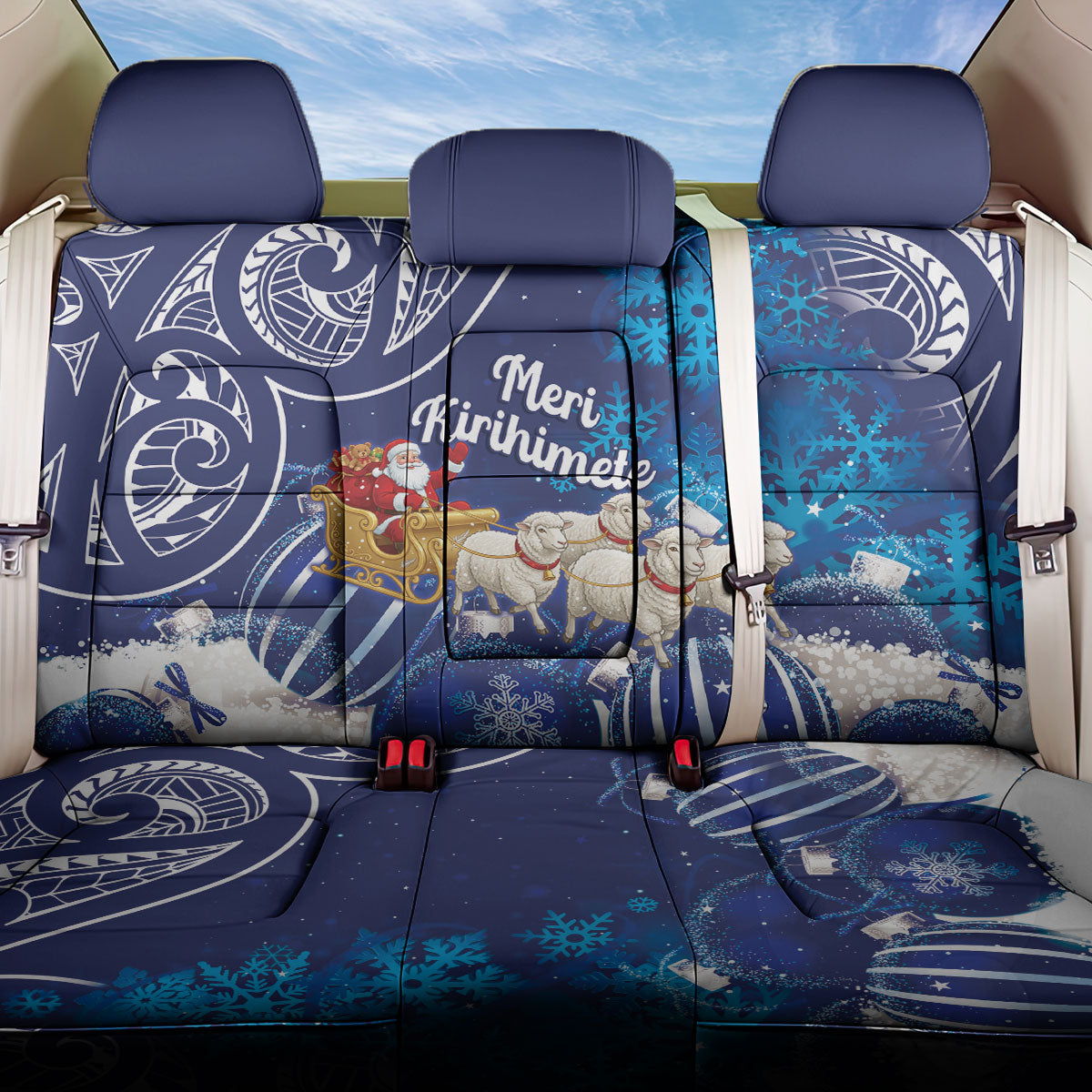New Zealand Christmas In July Back Car Seat Cover Funny Santa Sheep Meri Kirihimete Blue