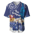 New Zealand Christmas In July Personalised Baseball Jersey Funny Santa Sheep Meri Kirihimete Blue