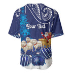 New Zealand Christmas In July Personalised Baseball Jersey Funny Santa Sheep Meri Kirihimete Blue