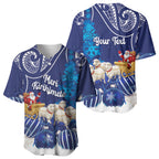 New Zealand Christmas In July Personalised Baseball Jersey Funny Santa Sheep Meri Kirihimete Blue