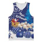 New Zealand Christmas In July Personalised Basketball Jersey Funny Santa Sheep Meri Kirihimete Blue