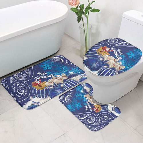 New Zealand Christmas In July Bathroom Set Funny Santa Sheep Meri Kirihimete Blue