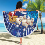 New Zealand Christmas In July Beach Blanket Funny Santa Sheep Meri Kirihimete Blue
