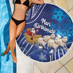 New Zealand Christmas In July Beach Blanket Funny Santa Sheep Meri Kirihimete Blue