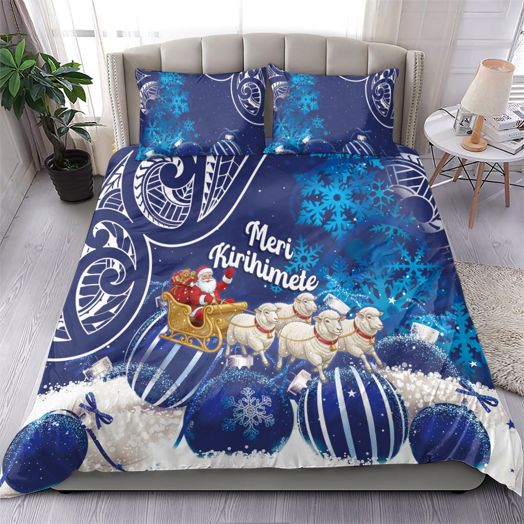 New Zealand Christmas In July Bedding Set Funny Santa Sheep Meri Kirihimete Blue