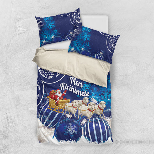 New Zealand Christmas In July Bedding Set Funny Santa Sheep Meri Kirihimete Blue