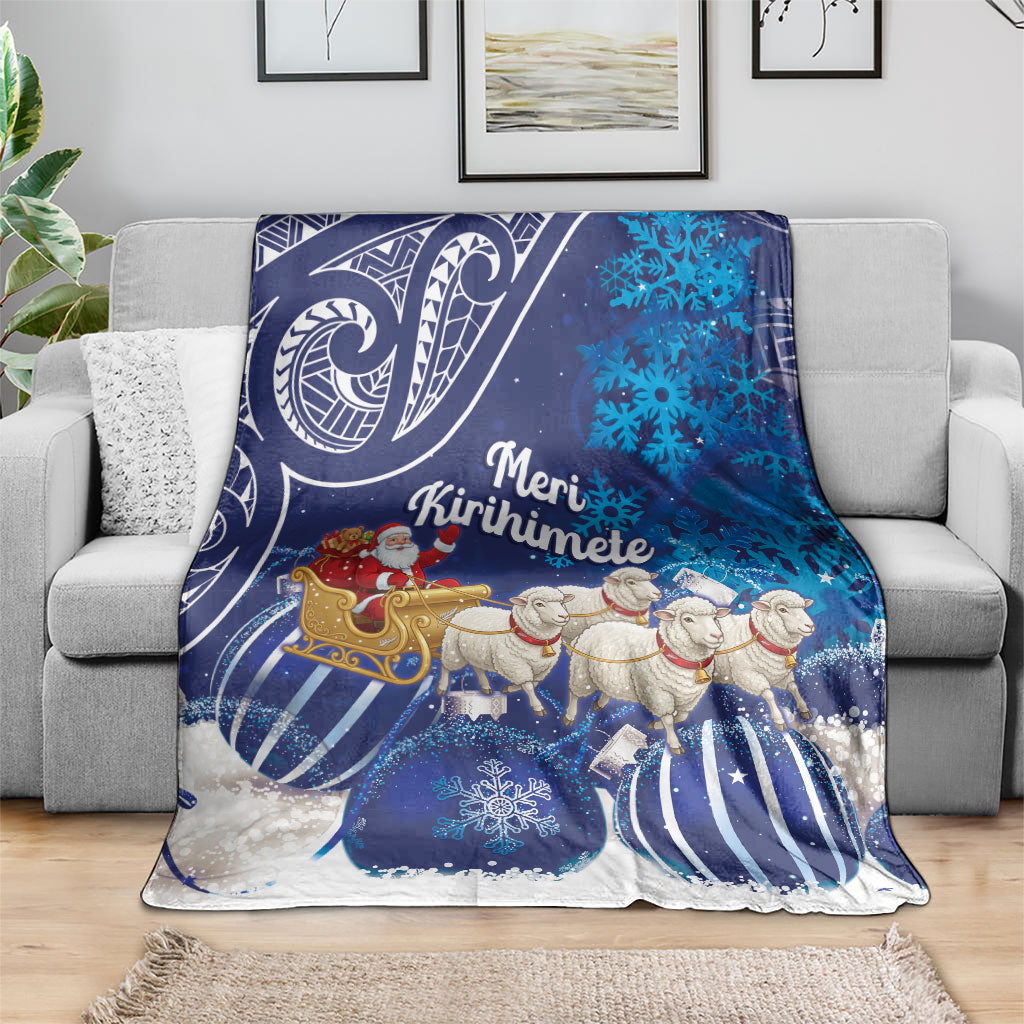 New Zealand Christmas In July Blanket Funny Santa Sheep Meri Kirihimete Blue