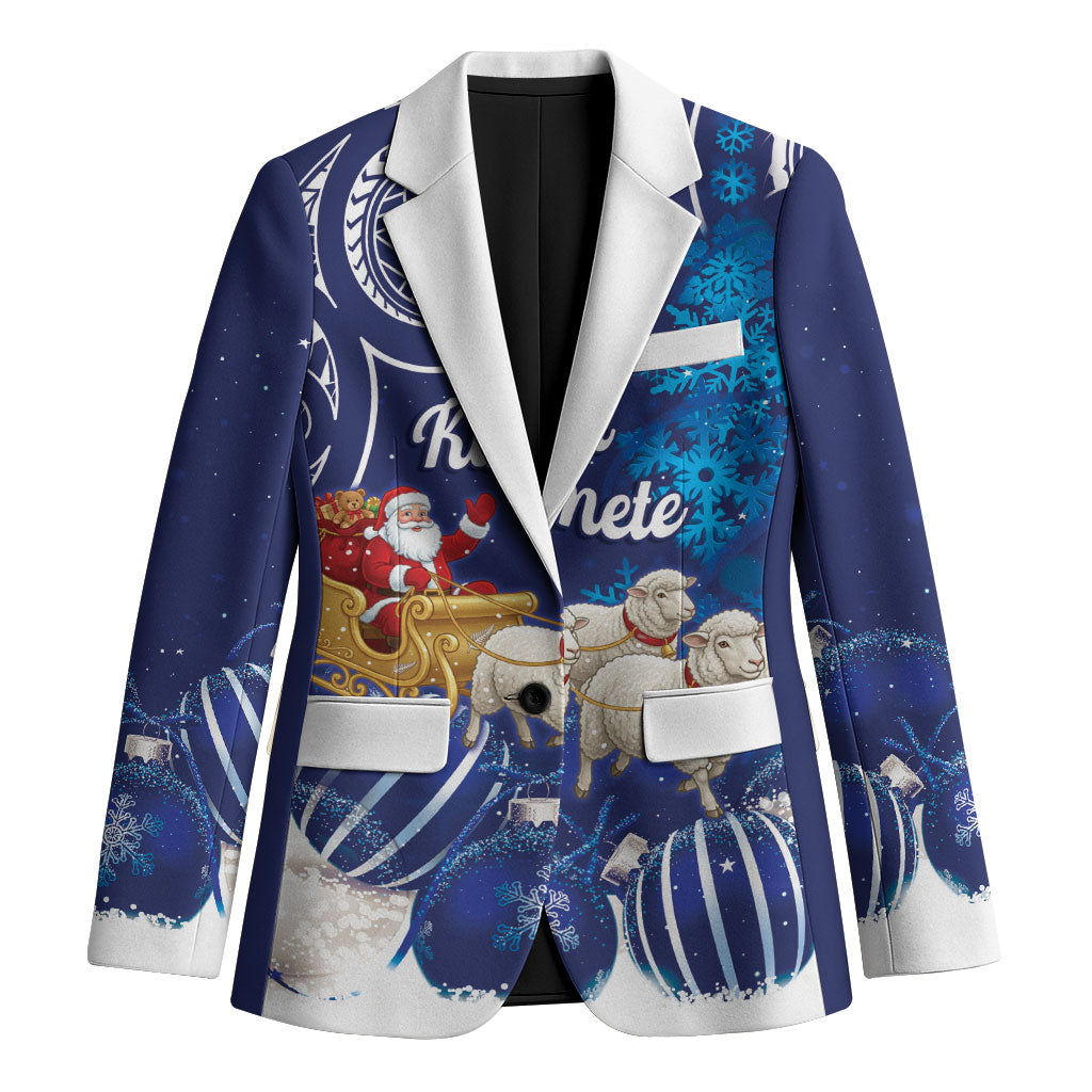 New Zealand Christmas In July Personalised Blazer Funny Santa Sheep Meri Kirihimete Blue