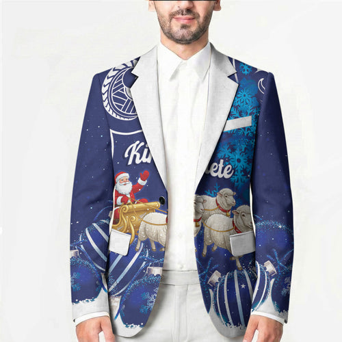 New Zealand Christmas In July Personalised Blazer Funny Santa Sheep Meri Kirihimete Blue