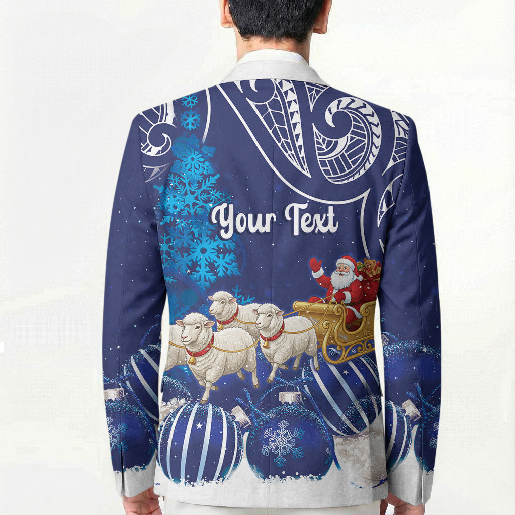 New Zealand Christmas In July Personalised Blazer Funny Santa Sheep Meri Kirihimete Blue