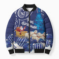New Zealand Christmas In July Personalised Bomber Puffer Jacket Funny Santa Sheep Meri Kirihimete Blue