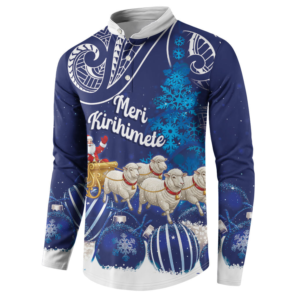New Zealand Christmas In July Personalised Button Sweatshirt Funny Santa Sheep Meri Kirihimete Blue