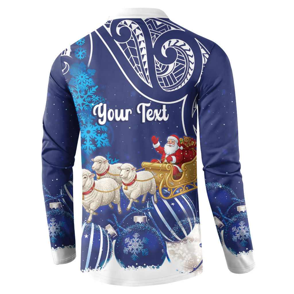 New Zealand Christmas In July Personalised Button Sweatshirt Funny Santa Sheep Meri Kirihimete Blue