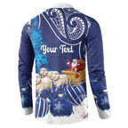 New Zealand Christmas In July Personalised Button Sweatshirt Funny Santa Sheep Meri Kirihimete Blue