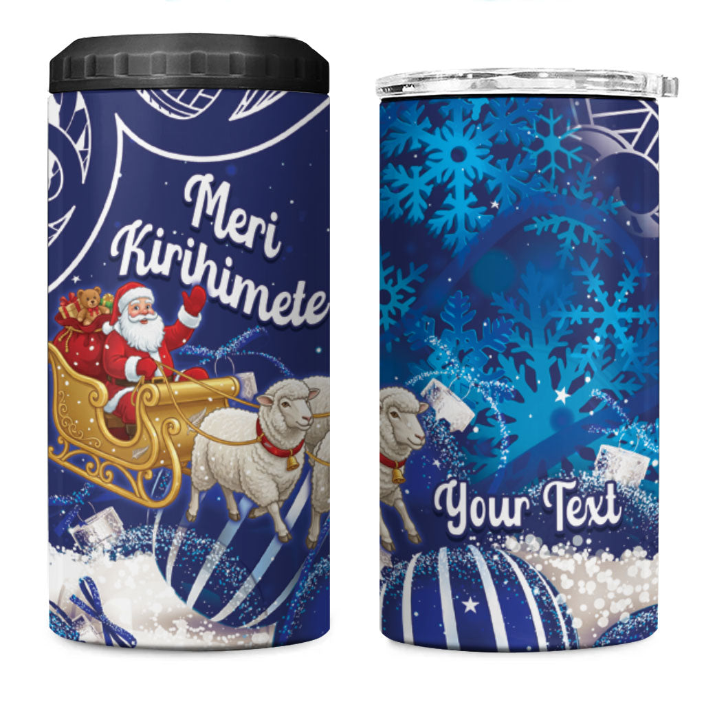 New Zealand Christmas In July Personalised 4 in 1 Can Cooler Tumbler Funny Santa Sheep Meri Kirihimete Blue