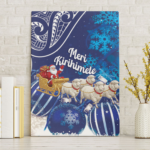 New Zealand Christmas In July Canvas Wall Art Funny Santa Sheep Meri Kirihimete Blue
