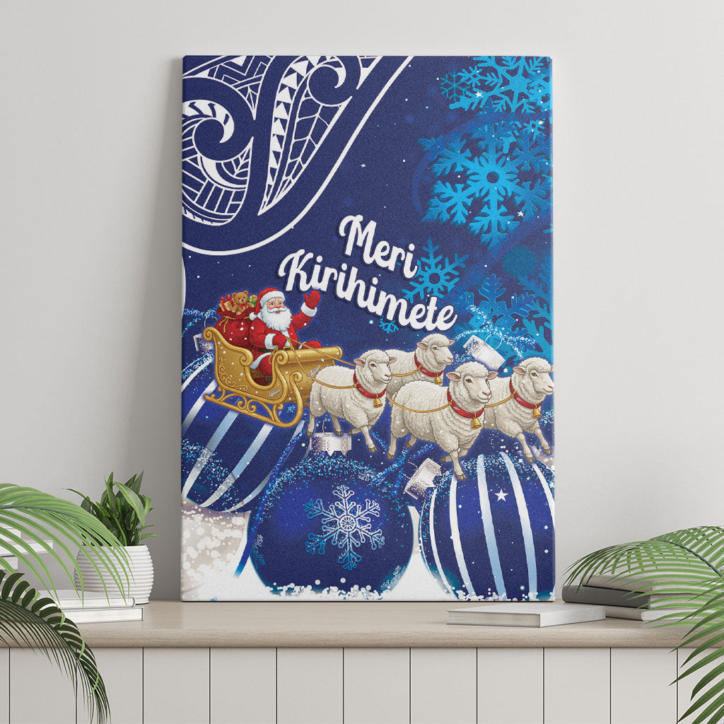 New Zealand Christmas In July Canvas Wall Art Funny Santa Sheep Meri Kirihimete Blue
