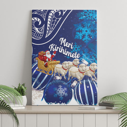 New Zealand Christmas In July Canvas Wall Art Funny Santa Sheep Meri Kirihimete Blue