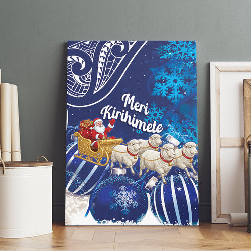 New Zealand Christmas In July Canvas Wall Art Funny Santa Sheep Meri Kirihimete Blue