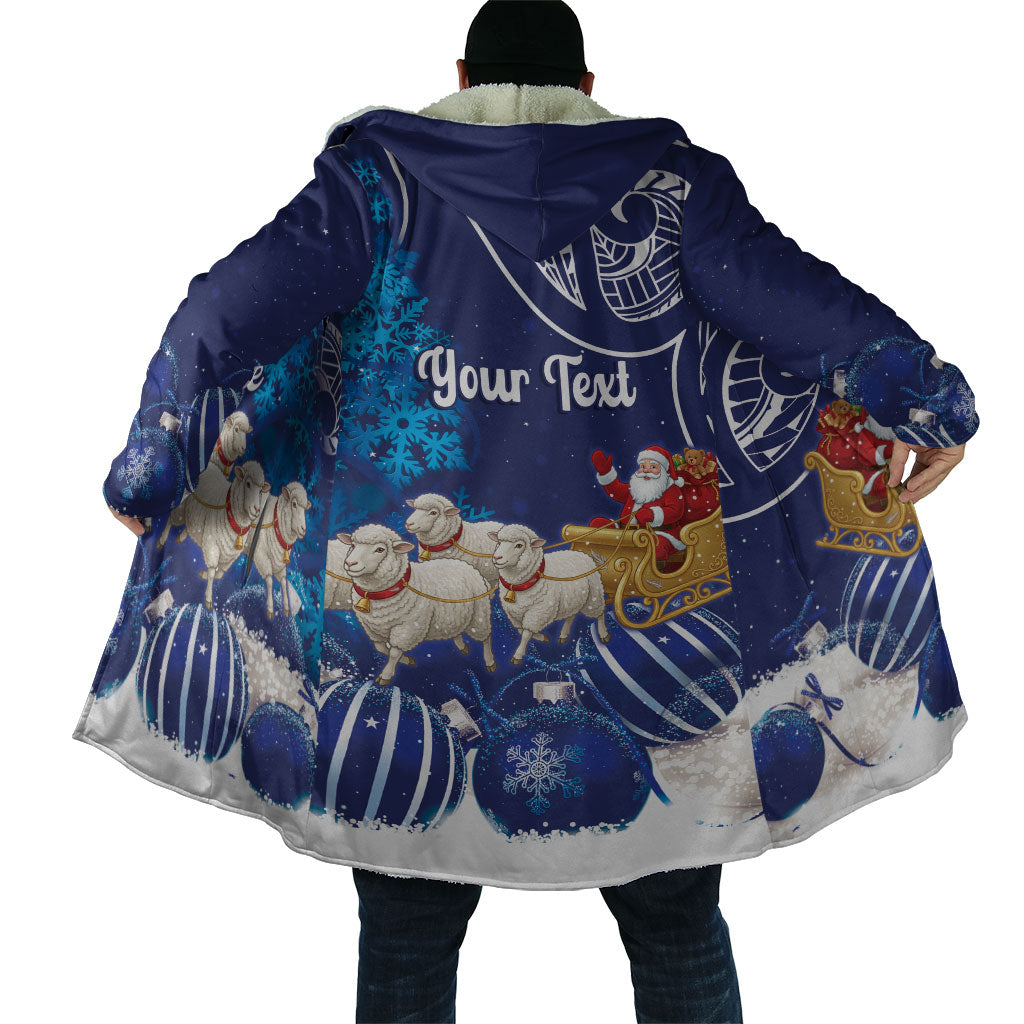 New Zealand Christmas In July Personalised Cloak Funny Santa Sheep Meri Kirihimete Blue